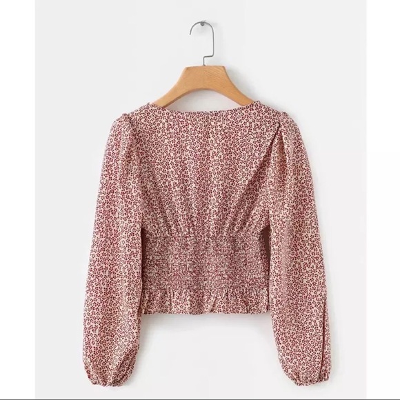 Boho Cream Red Square Necked Smocked Waist Top - Picture 5 of 8